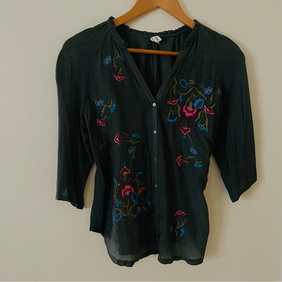 Floral Embroidered Women's Blouse in Olive - Picture 7 of 10